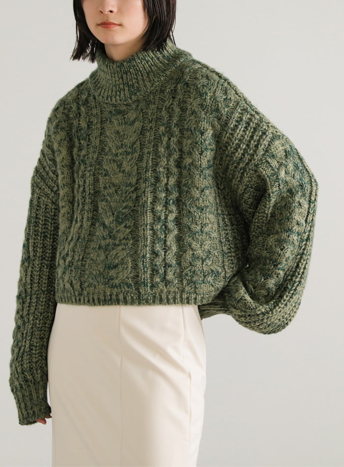 ハイネックケーブルショートニット【SALE】