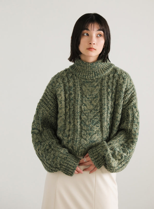 ハイネックケーブルショートニット【SALE】