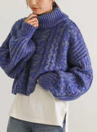 ハイネックケーブルショートニット【SALE】