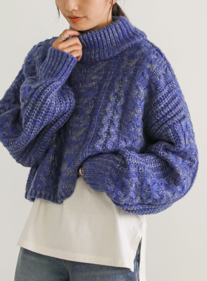 ハイネックケーブルショートニット【SALE】