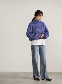 ハイネックケーブルショートニット【SALE】