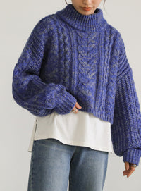 ハイネックケーブルショートニット【SALE】