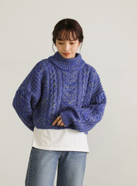 ハイネックケーブルショートニット【SALE】