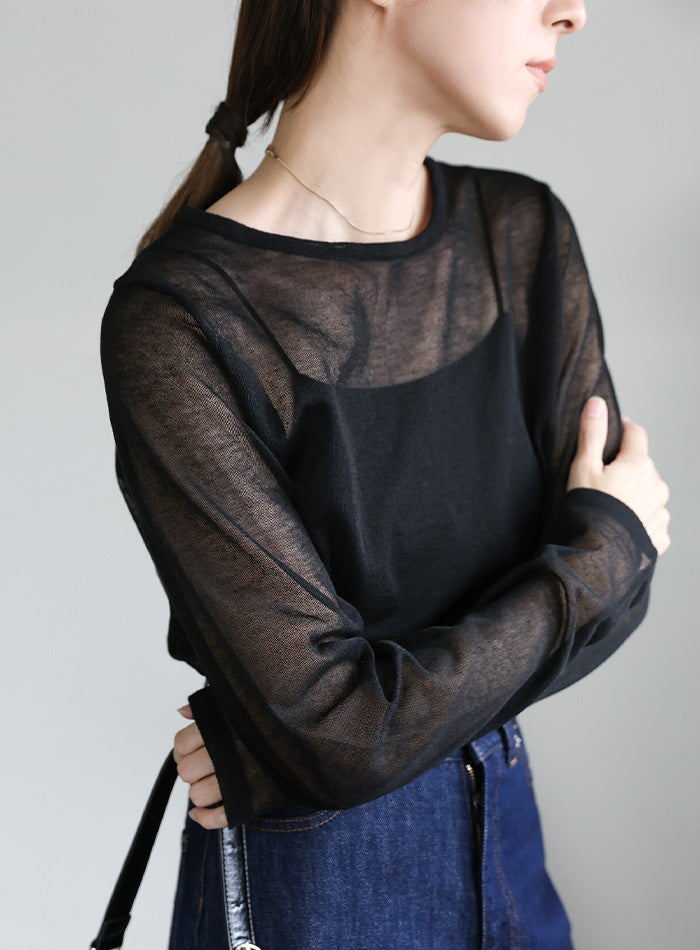 【サイズ展開あり】クルーネックシアーニットプルオーバー