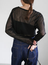 【サイズ展開あり】クルーネックシアーニットプルオーバー