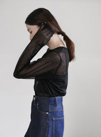 【サイズ展開あり】クルーネックシアーニットプルオーバー