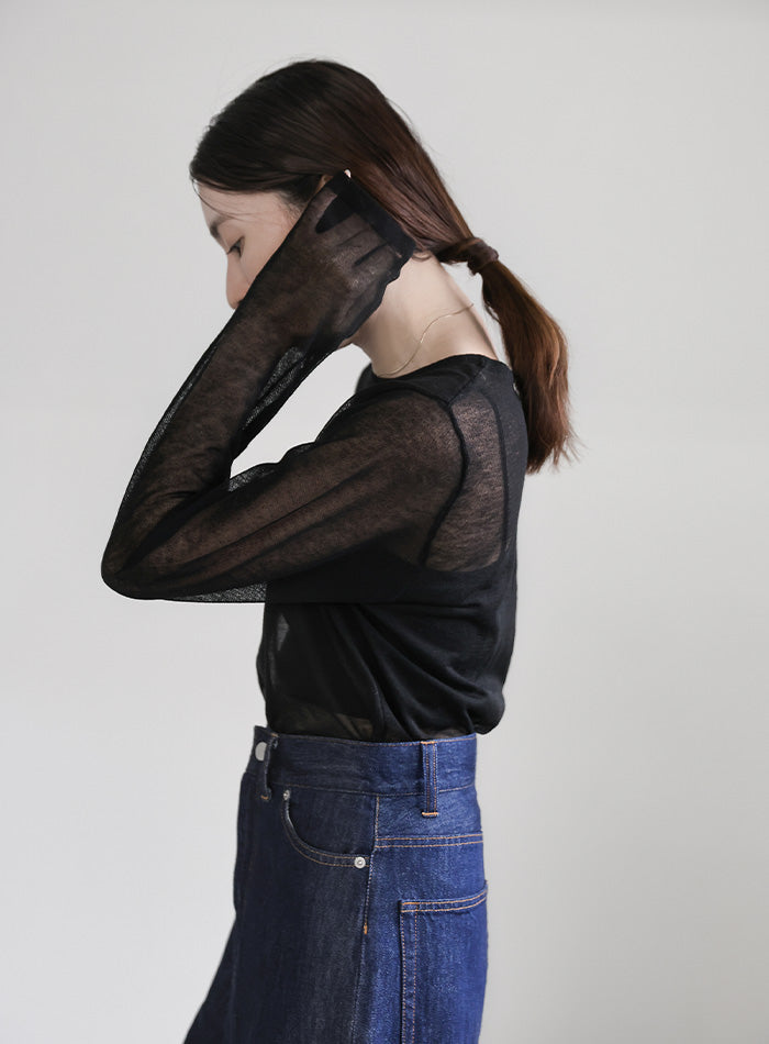 【サイズ展開あり】クルーネックシアーニットプルオーバー