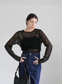 【サイズ展開あり】クルーネックシアーニットプルオーバー