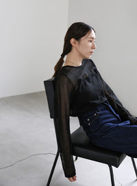 【サイズ展開あり】クルーネックシアーニットプルオーバー