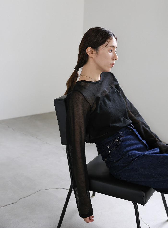 【サイズ展開あり】クルーネックシアーニットプルオーバー