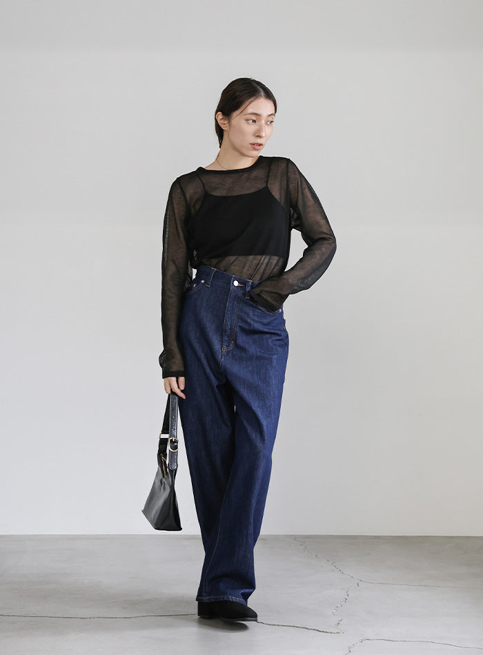 【サイズ展開あり】クルーネックシアーニットプルオーバー