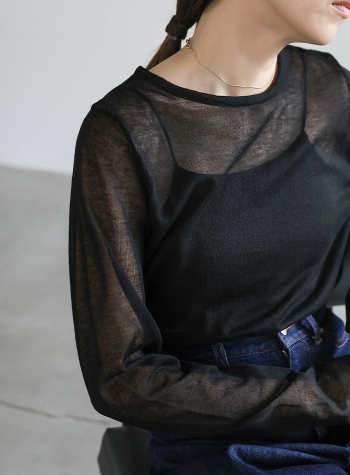 【サイズ展開あり】クルーネックシアーニットプルオーバー