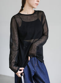 【サイズ展開あり】クルーネックシアーニットプルオーバー