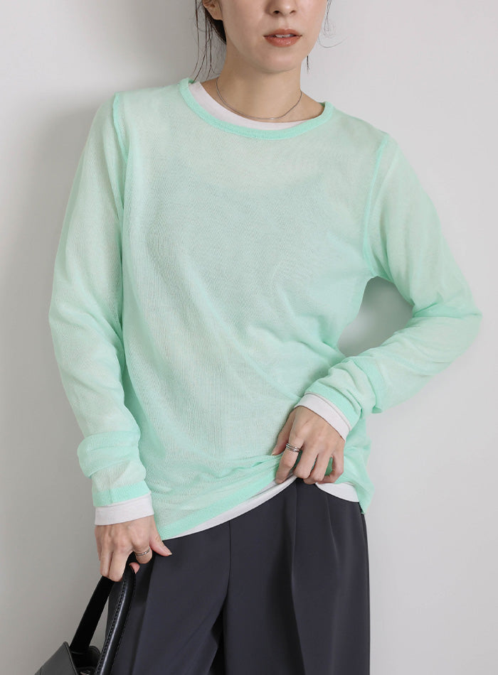 【サイズ展開あり】クルーネックシアーニットプルオーバー