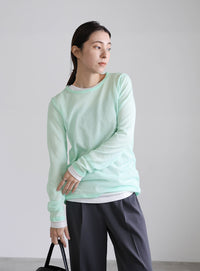 【サイズ展開あり】クルーネックシアーニットプルオーバー