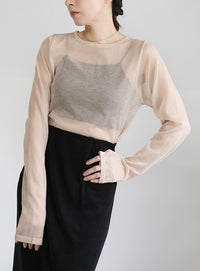 【サイズ展開あり】クルーネックシアーニットプルオーバー