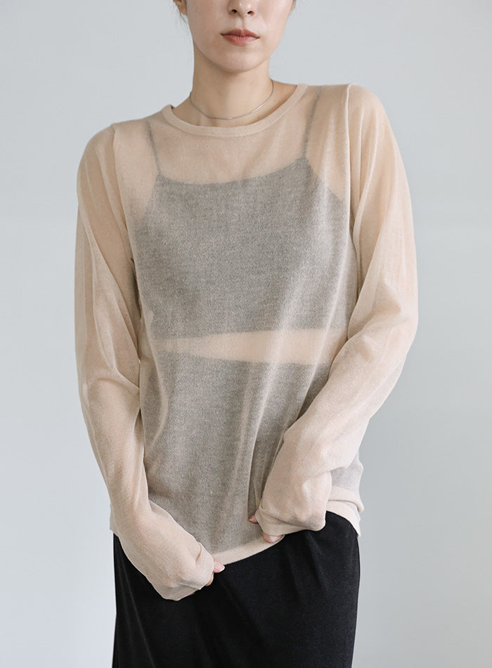 【サイズ展開あり】クルーネックシアーニットプルオーバー