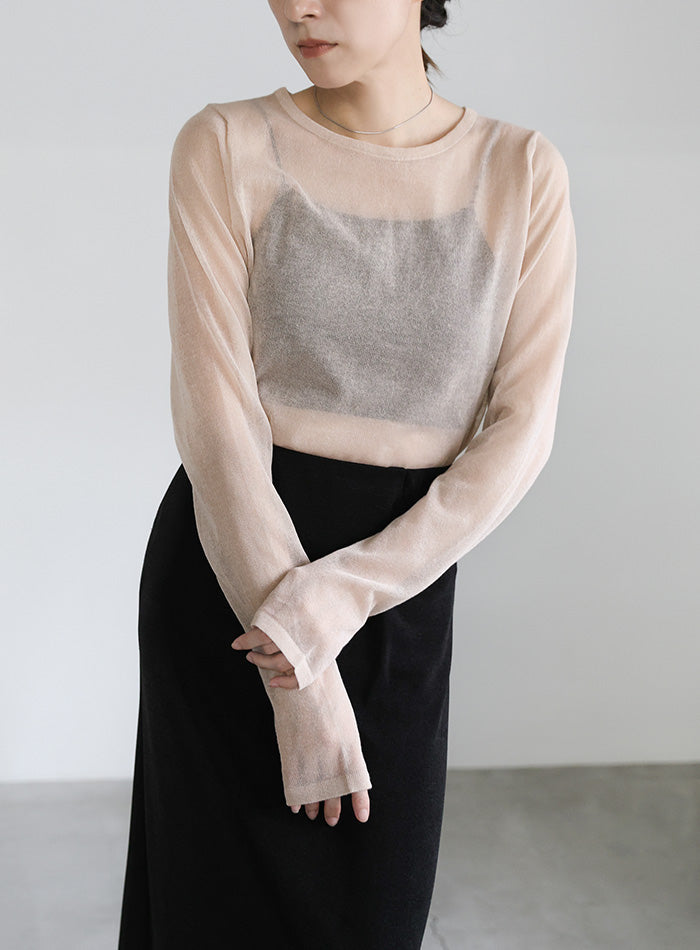 【サイズ展開あり】クルーネックシアーニットプルオーバー