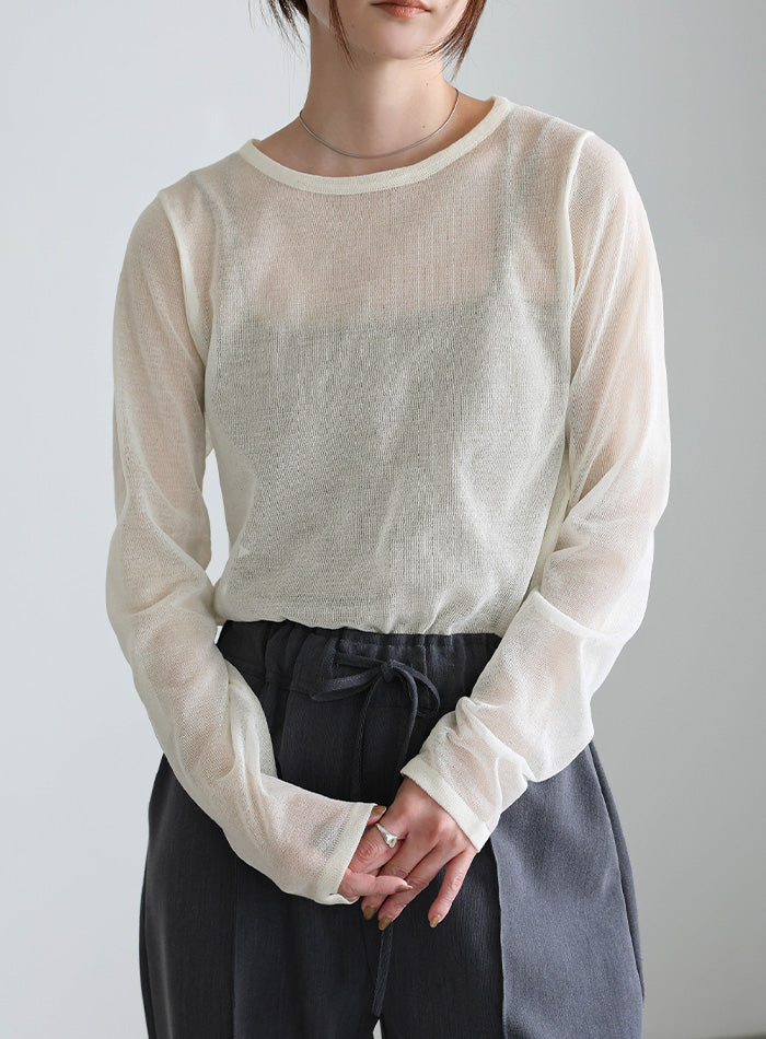 【サイズ展開あり】クルーネックシアーニットプルオーバー