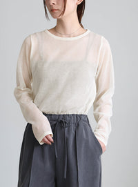 【サイズ展開あり】クルーネックシアーニットプルオーバー