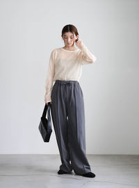 【サイズ展開あり】クルーネックシアーニットプルオーバー