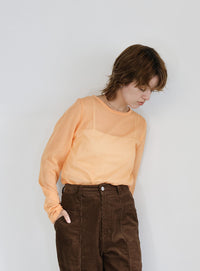 【サイズ展開あり】クルーネックシアーニットプルオーバー