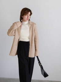 ビッグカラーミックスニットカーディガン