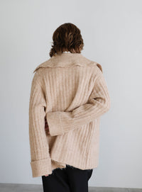 ビッグカラーミックスニットカーディガン