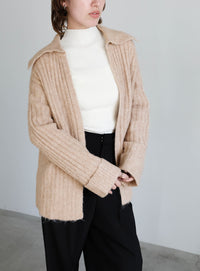 ビッグカラーミックスニットカーディガン