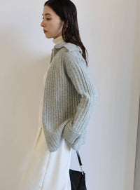 ビッグカラーミックスニットカーディガン