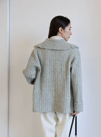 ビッグカラーミックスニットカーディガン