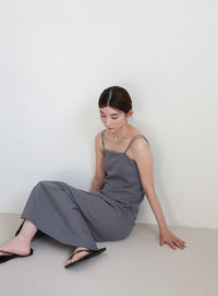 【3サイズ展開】ダブルストラップカップ付きリブキャミワンピース