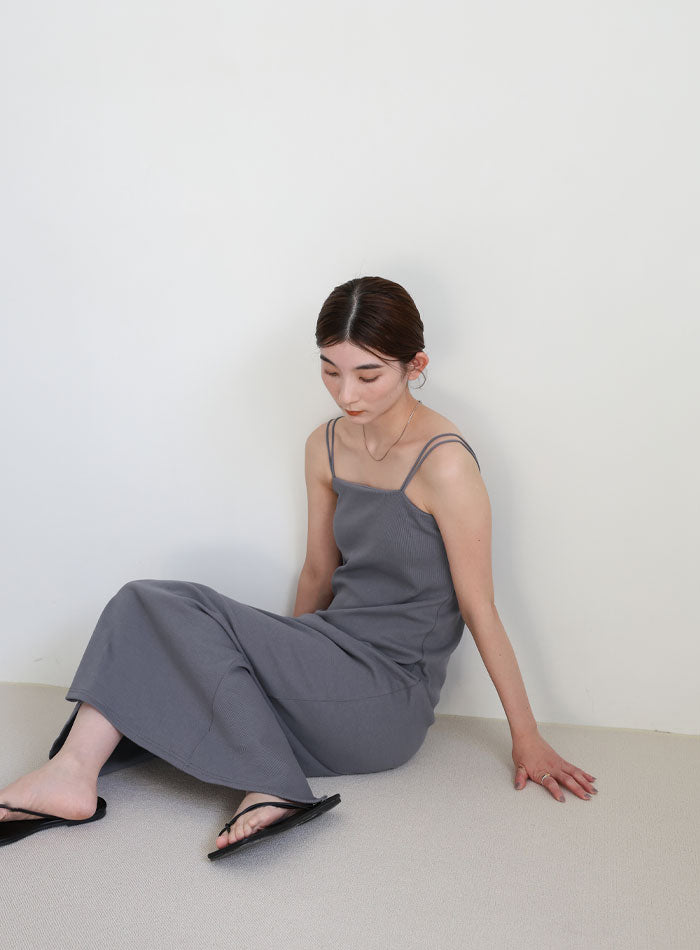 3サイズ展開】ダブルストラップカップ付きリブキャミワンピース