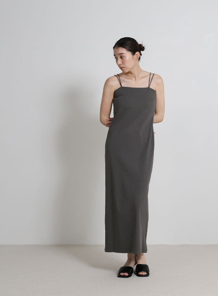 3サイズ展開】ダブルストラップカップ付きリブキャミワンピース