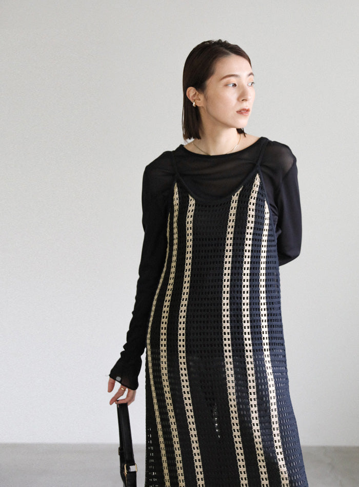 メッシュ編みニットキャミワンピース【SALE】