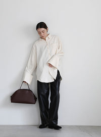 切り替えデザインフェイクレザーパンツ