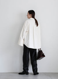 切り替えデザインフェイクレザーパンツ