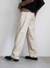 切り替えデザインフェイクレザーパンツ