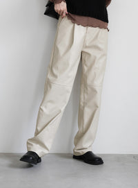 切り替えデザインフェイクレザーパンツ