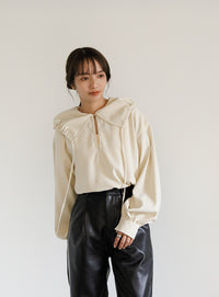 切り替えデザインフェイクレザーパンツ【SALE】