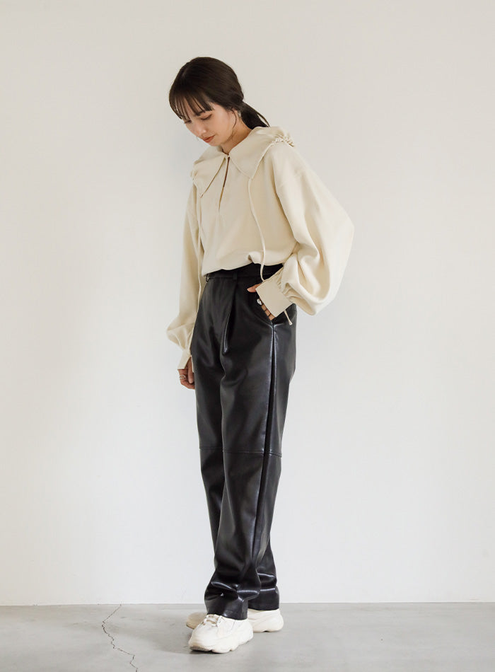 切り替えデザインフェイクレザーパンツ【SALE】