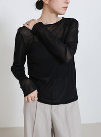 クルーネックシアープルオーバー