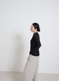 クルーネックシアープルオーバー