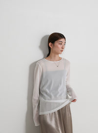 クルーネックシアープルオーバー