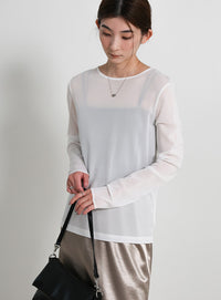 クルーネックシアープルオーバー