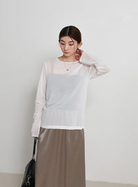 クルーネックシアープルオーバー