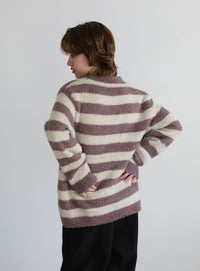 クルーネックボーダーシャギーニット