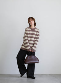 クルーネックボーダーシャギーニット