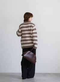 クルーネックボーダーシャギーニット