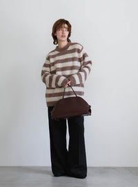 クルーネックボーダーシャギーニット